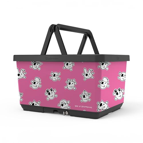 Basky Basket Fahrradkorb Abnehmbar | Jolly Rogers Rose Design | Fahrradkiste für Fahrrad & E-Bike | Fahrradtasche vorne & hinten | Adapterplatte Gepäckträger Klicksystem & Schloss | Henk Schiffmacher