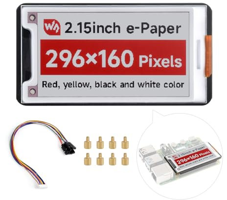 Waveshare 2.15inch e-Paper Display (B), Compatible with Raspberry Pi 5/4B/3B/Zero/Zero W/Zero 2W/Pico/Pico W/Pico W and Jetson Nano RDK X3, 296x160, Red/Black/White, SPI Interface with Driver Board