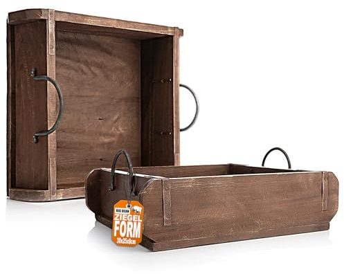 BigDean 2 Stück vintage Ziegelform in Braun 25x8x30 cm (LxBxH) – rustikale Ordnungsbox mit Metallbeschlägen & Henkeln – Deko Holzkiste Made in Indien gefertigt aus Altholz – jedes Stück ein Unikat