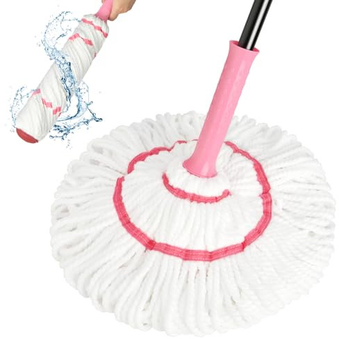 XXFLOWER Self-Wringing Twist Mop for Floor Cleaning, 57” Long Handle Heavy Duty Microfiber Mop for Wet Mopping on Tile, Hardwood, Kitchen, Bathroom, Patio, Garage, Commercial Household Clean (Pink)