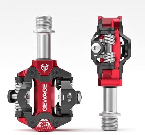 GEWAGE Klickpedale MTB Pedale – CNC Gefrästes Aluminium, Doppelseitiges SPD-System, einstellbare Auslösehärte, Kompatibel mit Shimano SPD Systemen,365g leicht, Ideal für Mountainbi (Rot)