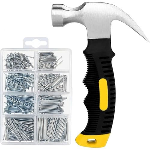 Jrifedptry Kit assortito di 601 unghie e piccolo martello, chiodi per appendere quadri, chiodi per parete, chiodi per appendere quadri