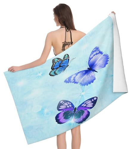 Leichong Telo Mare Microfibra 80x160 cm Farfalla Viola, Telo da Bagno in 3D Elegante Asciugamano da Spiaggia da Asciugatura Rapida Assorbente per Palestra, Yoga
