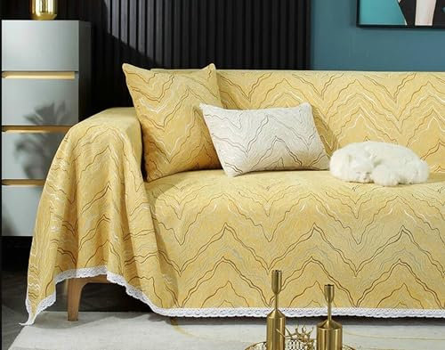 HSIRYAOHD Couchüberzüge für Sofa, Gelb, Couchüberzüge, Einzel-Sofa-Schonbezüge, Chenille, einfache Bergstrukturierung mit Spitze, Sofabezug