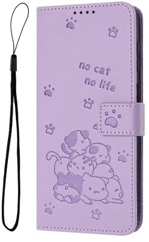 Ucikov Protective Case for Apple iPhone 11, Cute Cats Animal Design, Shockproof Slim Leather Kickstand Purse Case for Apple iPhone 11, Light Purple