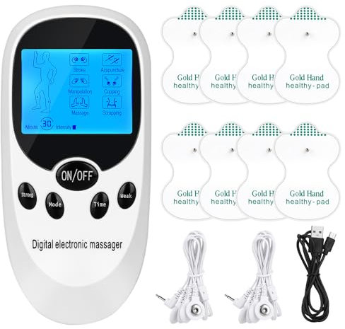 Mineup EMS TENS Gerät Schmerztherapie, 2 Kanäle TENS Reizstromgerät, Muskelstimulator Mit 6 Modi Und 11 Intensitäten, EMS Gerät zur Schmerzlinderung Mit 8 Stück Pads Für Muskelaufbau Schmerzlinderung