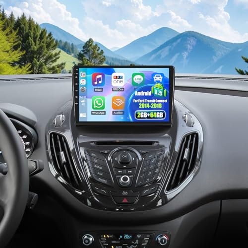 OiLiehu 2G+64G Android 13 Doppel Din Radio Carplay Android Auto Autoradio Mit Bildschirm 9 Zoll für Ford Transit Custom Connect Courier 2014-2018 mit WiFi/GPS/Bluetooth/FM RDS/EQ/Rückfahrkamera/Canbus
