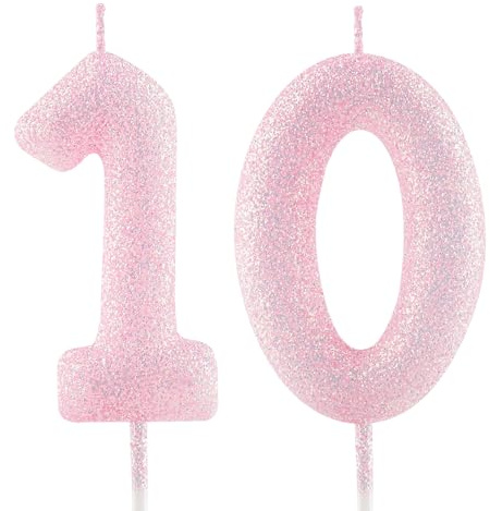 Geburtstagskerzen Zahlen 10, glitzernde Zahlenkerze zum 10, Leuchtende Rosa Kerzen, Kerzen für Kuchen, Toppers für Frauen Mädchen Geburtstags Jubiläum, Geburtstagsdekorationen, Partyzubehör