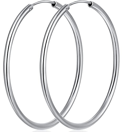 jiamiaoi Weißgold plattiert Creolen Silber Groß 925 Sterling Silver Creolen Damen Ohrringe Creole Nickelfrei Größe 30mm/40mm/50mm