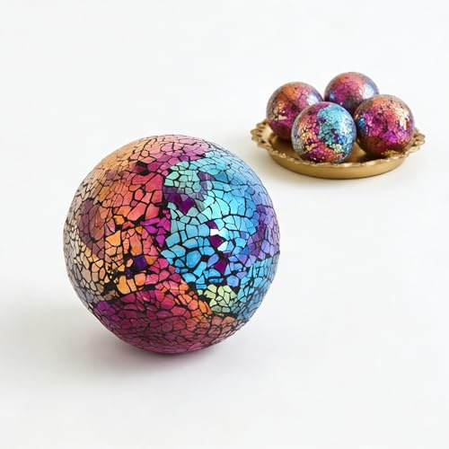 Alipis Decorative Balls for Bowls: 4 Inch Colorful Glass Mosaic Orbs Sphere - Decorative Glass Balls for Centerpiece Bowls Vases Fillers Dining Table Home Decoration