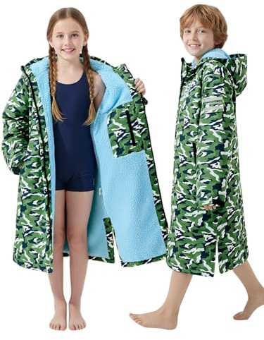 Summshall Kids Changing Robe | Dry Coat & Surf Poncho | Waterproof Windproof with Reflective Strips & Zipper Pockets | Swimming, Beach, Surfing Robe for Children