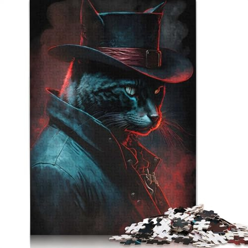 Puzzle für Erwachsene Cat Noir Detektiv 1000-Teile-Puzzle für Erwachsene Holzpuzzle für Erwachsene ab 18 Jahren Spielzeug Wanddekoration 1000 Teile (75x50cm)