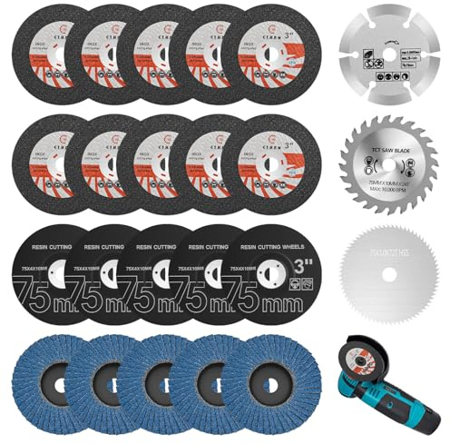23 dischi da taglio, dischi lamellari, dischi per lucidatura, 75 mm, foro Ø 10 mm, con lama per sega circolare HSS, accessorio per smerigliatrice angolare per taglio, lucidatura, levigatura di metallo
