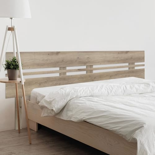 DHOME Kopfteil aus recyceltem MDF-Holz Horizontal breite Ausführung mit Füßen Palettenbett Beschläge inklusive (180cm Dual Horizontal Breite, Eiche)