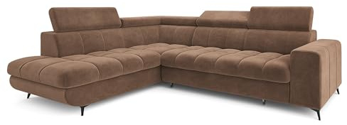 Masseno Ecksofa MORIVA L-S mit Schlaffunktion L-Form, Klassisch Sofa mit Bettkasten, Wohnzimmersofa, Couch, Soffa, Bettsofa, Couchgarnitur - Beige, Monolith 09