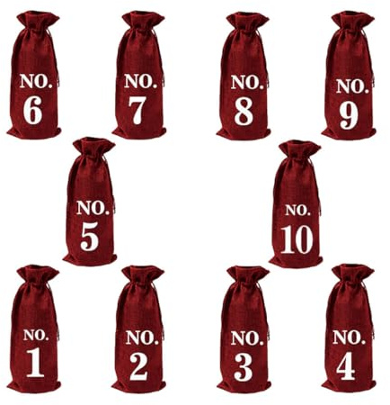 KICHOUSE 10pcs Jute Wine Bottle Bags Set for 750ml Bottles Reusable Insulated Wine Covers with Drawstring for Party and Thanksgiving Wrapping