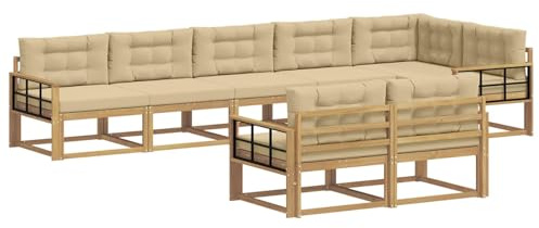 vidaXL Outdoor-Sofagarnitur mit Kissen 6 pcs Weiß und Beige Polyester, Akazienholz Sofa, modernes Outdoor Lounge Set, langlebige Gartenmöbel, vielseitige Sitzgelegenheit für Terrasse
