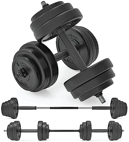 Vinyl Dumbbell Set Adjustable Free Weights 10KG Set Weight Lifting for Home Gym Fitness Training Workout Exercise Equipment Bodybuilding Weight Plates 2 x Barbells 4 x Spin-lock Collars & Barbell Link