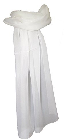 Avenella Uni-Farbener Chiffon Seidenschal, ca. 180x50 cm; 100% Seide, feine glatte Seide, leicht transparent; Farbe Weiss (Reinweiss)