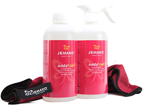 JEMAKO AshEx Set Kaminglasreiniger Spezialreiniger, inkl. Schaumpumpe und Kaminglastuch 35x40 cm 1L