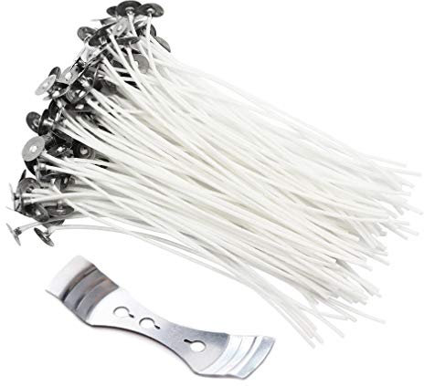 Candle Wicks, 100 Pcs Pre-Waxed Wicks for Candle Making with Wick Holder Sustainer (20cm)