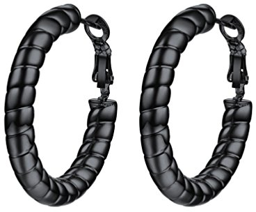 PROSTEEL Schwarz Ohrringe für Damen Mädchen 25 mm Schwarz Creolen Huggie Hoop Ohrstecker Modeschmuck