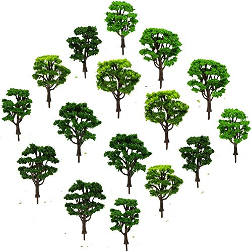 Evemodel 16Stk. Modell Bäume Laubbäume Spur H0 H0 Minigarten Wald Modellbahn Mini Garten Bonsai Dekor Bonsai Puppenhaus