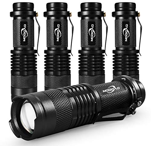 MODOAO LED Taschenlampe Mini LED Taschenlampe Ultra-helles Licht 400 Lumen HandTaschenlampen Zoomable Klein für Kinder Kind Camping Wandern Notfall Taschenlampe Licht 5pack (schwarz)