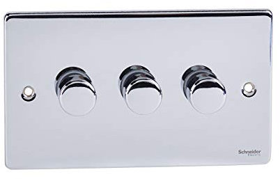 Schneider Electric GU6532CPC Ultimate Low Profile polished chrome 3 gang 2 way 250W/VA mains & LV dimmer