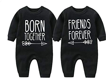 culbutomind Baby Zwillinge Baby Bodys Doppel Ärger süßes Outfit mit Hut Baby Pyjamas Zwillinge Geschenk(black1 0-3 Months)