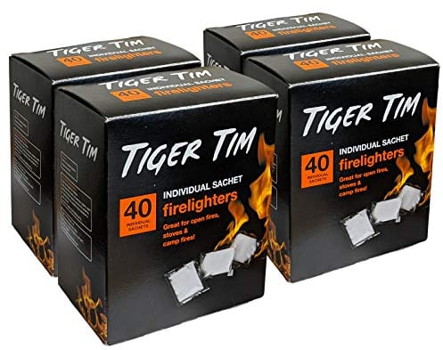 Tiger Tim 160 Sachet Firelighters Mess-Free Safe Odourless Instant Fire Starter for Wood Burners Barbecues Stoves Grills Campfires