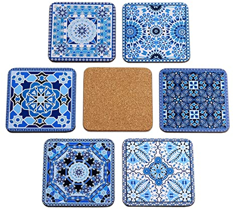 6er-Set Giordano di Ponzano® Untersetzer für Gläser, Tassen, Blumen oder Kerzen auf Ihrem Tisch mit Korkboden. Quadratisch 10 cm. Ausgabe (Arabesque)