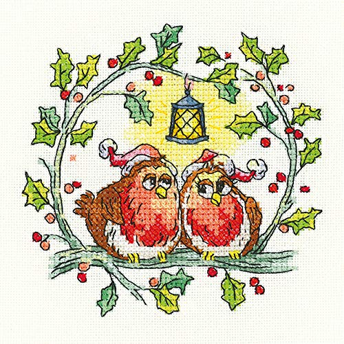 Heritage BFCR1528-A 10.5x10.5cm Aida Christmas Robin Counted Cross Stitch Kit