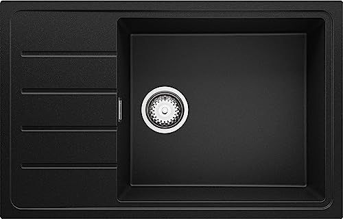 Lavello da Cucina Nero 78x50cm, Lavandino da Cucina a 1 vasca + Sifone Classico + Tagliere, Lavabo da Cucina Incasso al mobile 60cm - Copenhagen Top di Primagran