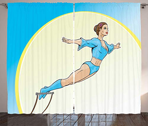 ABAKUHAUS Circo Tenda, Donna Che effettuano Trapeze, Tende per Finestra Due Pannelli Set, 280 x 260 cm, Pallido Peach Palissandro Scuro