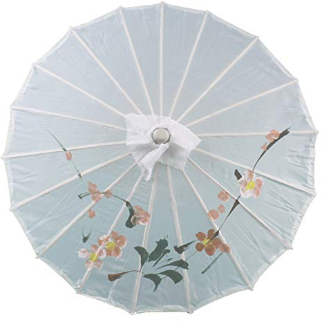 AAF Nommel Sonnenschirm Deko Schirm Kunstfaser wasserfest Bambus Holz Bali Ø 55cm (Weiß)