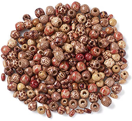 NewZC 420 Stück Schmuck Holzperlen Kugel Natürliche Holzperlen Set mit Loch 7 Größen und Verschiedene Formen für Armbänder Kunsthandwerk DIY Schmuck Haar Handwerk