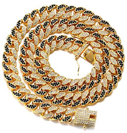 Halukakah Diamant Kubanische Kette für Männer,14MM Fuji Herren Goldkette Iced Out Miami 18 Karat Echt Vergoldet Halsband Halskette 90cm,Voll Diamanten Blau & Klar Zinken-Set,Geschenk für Ihn