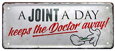 Blechschild A joint a day keeps the doctor away - Retro Deko Schild - Cannabis Joint Weed Hanf Marihuana Pott Gras Dope Hanf Raucher - Metallschild lustiger Spruch - Pflanzenliebhaber Kiffer - 28x12cm
