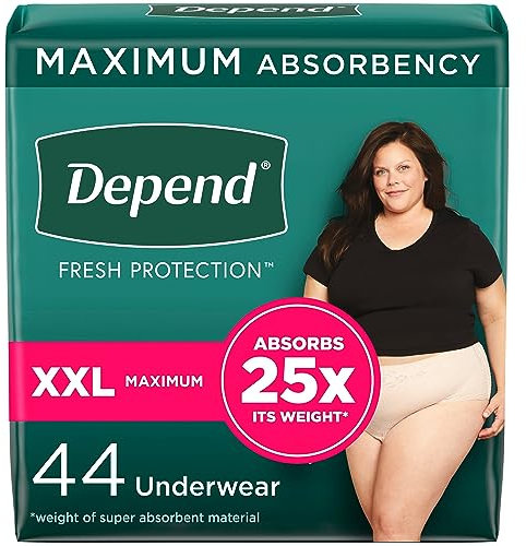 Depend FIT-FLEX Inkontinenz-Unterwäsche für Frauen, Einweg, maximale Saugfähigkeit, XXL, Blush, 44 Stück (2 Packungen mit je 22 Stück) (Verpackung kann variieren)