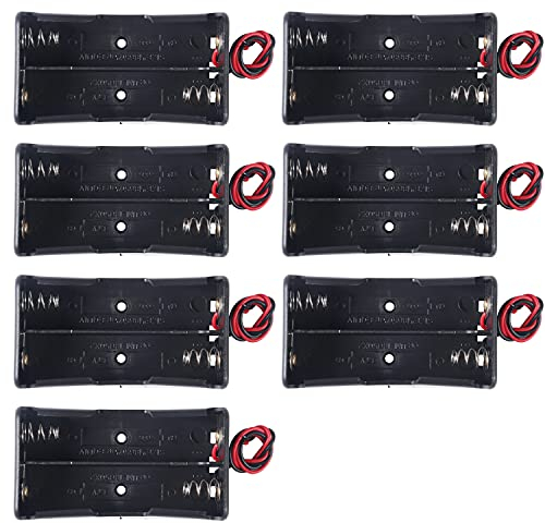 7PCS 18650 Battery Holder Bundle with Wire 18650 Battery Holder Case 3.7V, 2 Slot DIY Battery Storage Boxes, 2 Slot Black Plastic Batteries Case for 18650 Battery