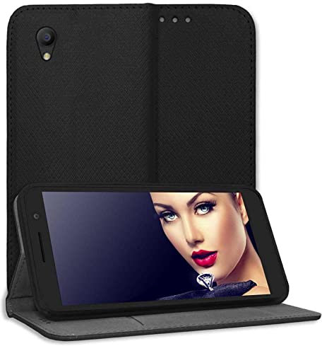 mtb more energy® Funda con tapa Smart Magnet compatible con Alcatel 1 (5033D), Alcatel 1 2019 (5.0'') – Negro – Piel sintética – Flip Cover Funda Wallet Case