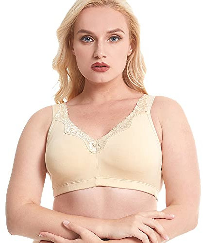 Ayigedu Women's Lace Plus Size Soft Cotton Bra Full Coverage Wirefree Non-Foam Bras 50A