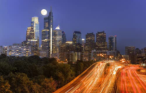 LHJOYSP puzzle-1000 Teile City Lights Philadelphia Skyline Pennsylvania Moonlight Traffic 75x50cm