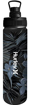 Hurley Botella de agua de 20 onzas con tapa para bebidas frías y calientes, a prueba de fugas, aislamiento de acero inoxidable, sin BPA, Aloha Black