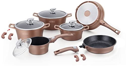 ROYALTY LINE_RL-ES2014M COPPER_Ensemble de batterie de cuisine à revêtement en marbre_60*37 * 43 cm