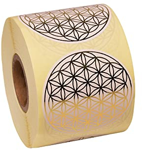 PROlac – Blume des Lebens Sticker – 500 Stück auf Rolle – Etiketten Selbstklebend perfekt zum Dekorieren – 50x50mm Blume des Lebens Aufkleber mit glänzender Metallfolie – Stickers selbstklebend