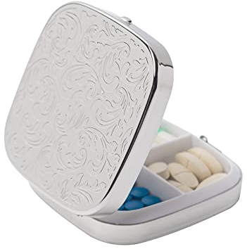 HAPUTDY Tragbare Reisemedizinbox aus Metall / 3-8 Fächer (Square Silver)