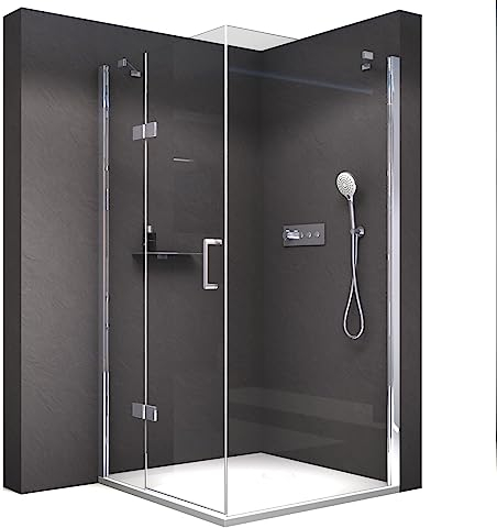 BERNSTEIN® Eckdusche 100 x 100cm Dusche mit Drehtür an einem Festfeld NT403 – Duschabtrennung mit Türanschlag Links 8mm ESG Nano Klarglas