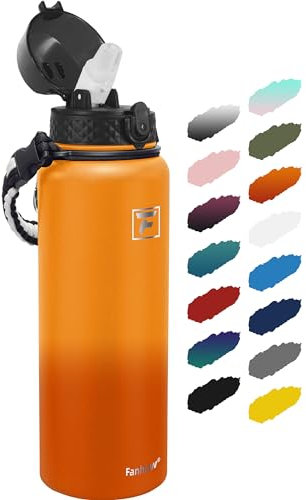 Fanhaw 1.2L Stainless Steel Insulated Sports Water Bottles with Straw for Kids, Men and Women(Yellow Orange)